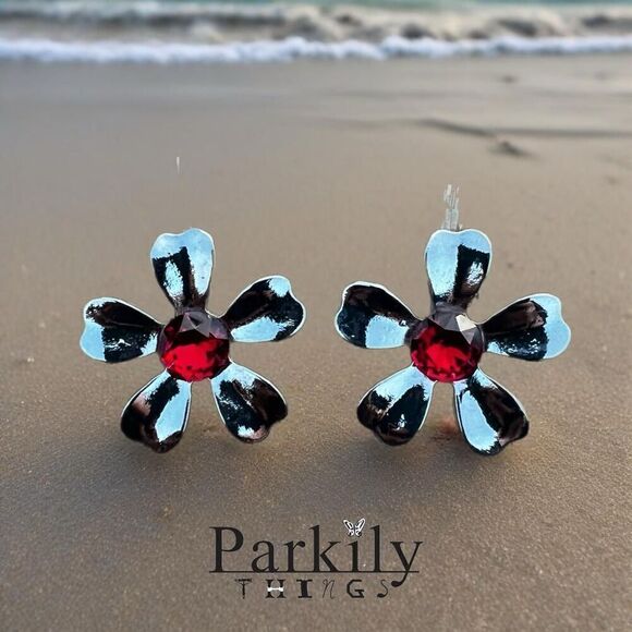 Earrings with Swarovski crystal red handcrafted - Picture 1 of 6
